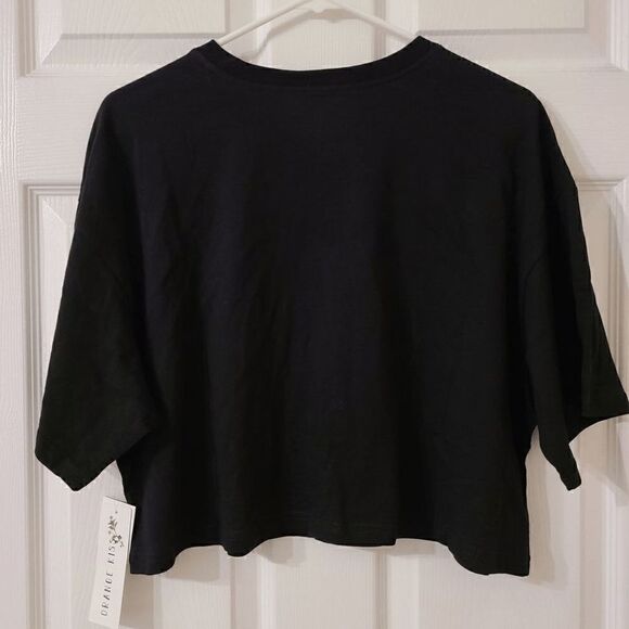 🦅 California Embroidered Eagle Design Black Crop T-shirt Tee Top SIZE L NWT - Picture 3 of 7